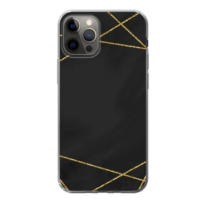 Produktbild von MuchoWow® Handyhülle Schutzhülle Hülle für iPhone 12 Pro Geometrisches Muster aus goldenen Linien auf schwarzem Hintergrund Silikon Softcase Handy Hülle - Abdeckung