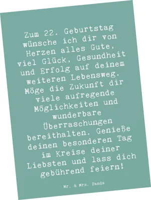Produktbild von Mr. & Mrs. Panda Ansichtskarte Spruch 22. Geburtstag - Meeresbrise - Geschenk, Glückwünsche, Postkarten, Happy Birthday, Grußkarte, besonderer Tag, Freude, Glückwunsch