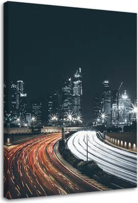 Produktbild von Leinwandbild stadt bei nacht 40x60 cm Feeby grau wandbild bereit zum aufhängen