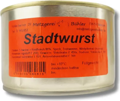 Produktbild von Schwäbische Stadtwurst Dosenwurst 200g-300g Wurstkonserve | Metzgerei Bühler – 300g