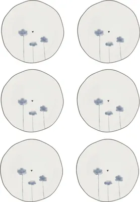 Produktbild von 6er Set Kuchenteller IRIS BLUE POPPY mit Blumen D. 19cm Bastion Collections