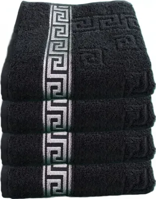 Produktbild von Arle-Living Handtücher, Medusa Jacquard Design mit Silber-Bordüre, Schwarz/Silber, 50x90 cm, 4er Set, 500g/m², Ringgarn Hochflor Frottee, flauschig, saugfähig, hautsympathisch, mit Aufhänger Längsseite, 60°C waschbar, trocknergeeignet, Türkei