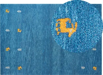 Produktbild von BELIANI Gabbeh Teppich Blau Wolle 160 x 230 cm Handgetuftet Western-Tiermotiv Rustikales Design