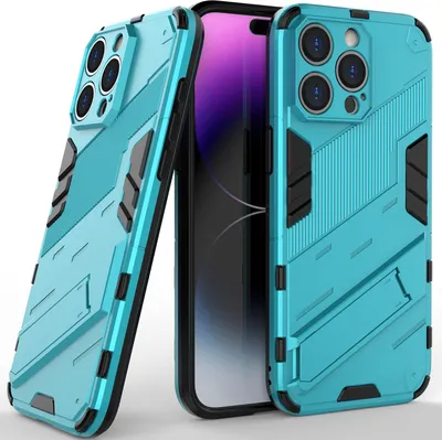 Produktbild von Armor Hülle für iPhone 14 Pro, Hybrid PC TPU Bumper Stoßfestes Schutzhülle mit Standfunktion Blau