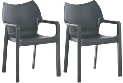 Produktbild von CLP Gartenstühle 2er Set, wetterfest, stapelbar, modern, mit Armlehnen, Kunststoff dunkelgrau