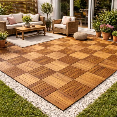 33 Stück ca. 3 QM Holzfliese Akazienholz FSC®-zertifiziert 30x30cm Fliese Stecksystem Zuschneidbar