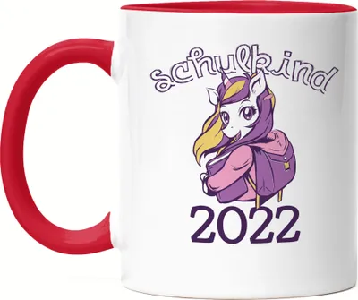 Produktbild von Einhorn Tasse Rot als Geschenk zur Einschulung Schulbeginn Schulstart für Schulanfänger Erstklässler Schule  2022