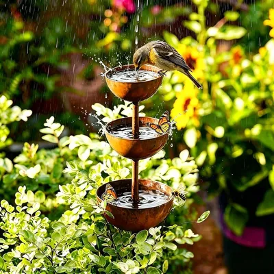 Produktbild von Gartendeko Vintage Vogeltränke Balkon Insektentränke Metall Rostige Gartenstecker für Draußen Wetterfest Edelrost Edelrostoptik Rostiger Beetstecker Topfstecker