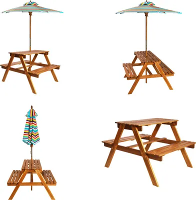 Produktbild von vidaXL Kinder Picknicktisch Sonnenschirm 79x90x60cm Massivholz Akazie - Kinder-Picknicktisch - Kinder-Picknicktische - Picknick-Set - Picknick-Sets