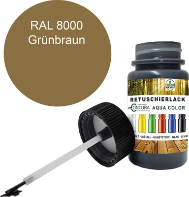 Produktbild von Reparaturlack Lackstift RAL Lack Pinselflasche 50ml. Farbe Holz Metall Möbel Auto Bad Retuschierlack - RAL 8000 Grünbraun