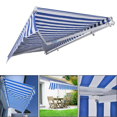 Produktbild von Yakimz Gelenkarmmarkise 250x200cm einziehbare Sonnenmarkise Markise Sonnenschutz Balkonmarkise Gelenkarmmarkise Gelenkarm Sonnenschutz Blau / Weiß