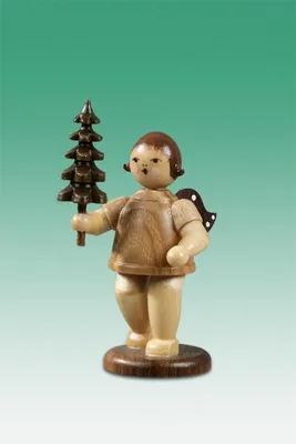 Produktbild von Holzfigur Weihnachtsengel mit Bäumchen natur ohne Krone Höhe 6,5cm NEU