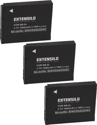 Produktbild von EXTENSILO 3x Akku kompatibel mit Canon PowerShot S90, SD770is, SX170IS, D10, SX170 IS, S95, SX240HS, D20, S120 Kamera (1000 mAh, 3,7 V, Li-Ion)