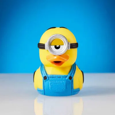 A Minion-themed rubber duck toy.