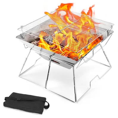 Produktbild von Tragbarer Grill, klappbarer Campinggrill mit Tragetasche, 43x43x31 cm