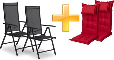 Produktbild von sunnypillow 2er Set Gartenstühle und Gartenstuhlauflagen Hochlehner | 120x50x9 cm Hochlehner Auflage wasserdicht UV-lichtecht |Rot