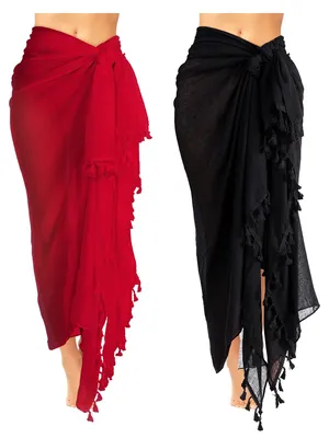 Produktbild von Sarong Extra Groß - Strand Cover Up - Baumwolle/Polyester - Schwarz/Rot - Knotenverschluss - Atmungsaktiv und Bequem - Strandwrap