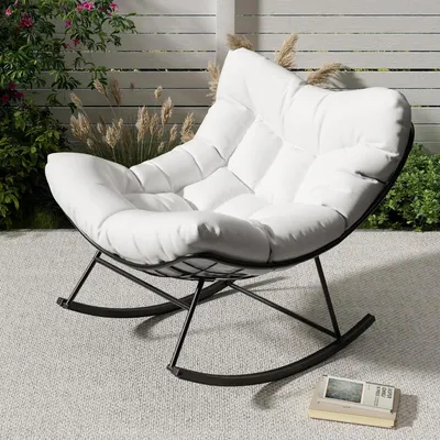 Obrázek produktu pro Venkovní křeslo – relaxační křeslo/lehátko – s tlustým polstrováním – stabilní ocelový rám – moderní design, vhodné do zahrady, na terasu nebo k bazénu – bílé barvy