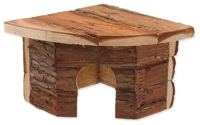 Obrázok produktu pre MALÉ ZVIERATÁ rohový drevený domček s kôrou 16 x 16 x 11 cm 1 ks