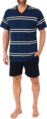 Produktbild von Normann Herren Schlafanzug Shorty kurzarm Pyjama in Streifenoptik – auch in Übergröße ; blau1 , 60