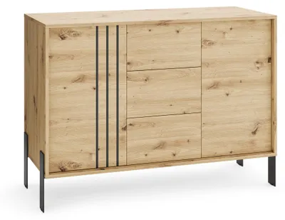 Produktbild von MargaretHadas24 Kommode Natan mit Metallfüßen 120/87/40 cm, Sideboard, Wohnzimmerschrank, 3 Schubladen, Wohnzimmerschrank, Kommodenschrank, artisan