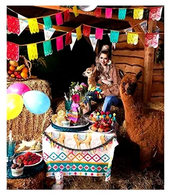 Produktbild von Lama-Tischdecke für Festtafeln in Weiß und Bunt, 130 x 180 cm