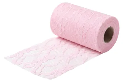 Produktbild von G.schmückt Tischband Spitze 15 cm x 25 m, schmales Dekoband zuschneidbar, semi-transparentes Spitzenband, festliche Tischdeko Rosa