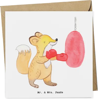 Produktbild von Mr. & Mrs. Panda Glückwunschkarte Fuchs Boxen - Weiß - Geschenk, Sport, Boxtraining, Grußkarte, doppelkarte, anlasskarte, faltkarte, Klappkarte, Boxkampf