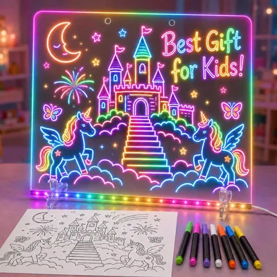 Imagen del producto de Pizarra luminosa LED para niños, de 40 x 30 cm, con 8 colores y 4 modos de iluminación