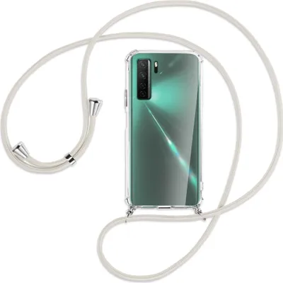 Produktbild von Handykette Backcover-Schutzhülle mit Band (Metall silberfarben) für Huawei P40 lite 5G - broken white