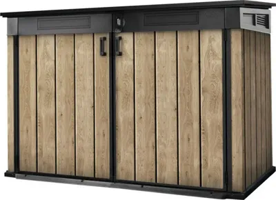 Produktbild von Mülltonnenbox, Fahrradgarage Keter Signature Ashwood Mega 2020 L Kunststoff 190,5 x 109,3 cm Holzoptik anthrazit/braun