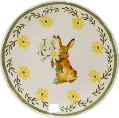 Obrázok produktu pre Porcelánový tanier na raňajky 20,2 x 2,3 cm s motívom zajaca a kvetov