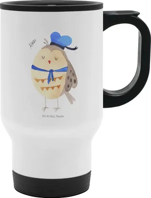 Produktbild von Mr. & Mrs. Panda To-Go-Becher Eule Matrose - Weiß - Geschenk, Thermobecher Edelstahl, Ehe, Seefahrer, Kapitän, thermosbecher, To Go, Mehrwegbecher, Freundin, Owl