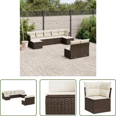 Produktbild von The Living Store 9-tlg. Garten-Sofagarnitur mit Kissen Braun Poly Rattan