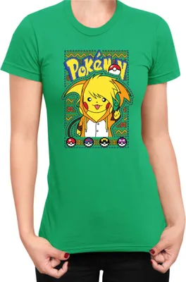 Zdjęcie produktu dla Koszulka Damska Japan Manga Anime Comics Pokemon 033, Lady 2XL / Zielony