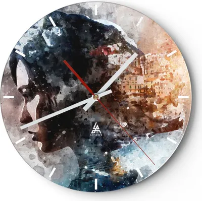 Produktbild von Wanduhr - Rund - Glasuhr - Frau Abstraktion - 30x30cm - Schleichendes Uhrwerk - Lautlos - zum Aufhängen bereit - Dekoration Modern - Wanddekoration aus Glas - C3AR30x30-3956