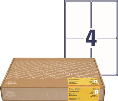 Produktbild von Avery 8017-300, Weiß, Rechteck, Permanent, 99.1 x 139 mm, DIN A4, Papier
