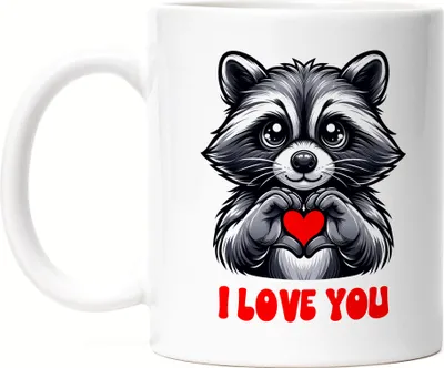 Produktbild von I love you Süßer Waschbär Herz Tasse Weiß Romantik Freundin Freund
