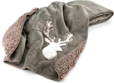 Produktbild von Heimtexland ® Kuscheldecke Hirsch Fell Imitat Wohndecke flauschig warm 200x150 Landhaus Sofadecke Typ903 Taupe