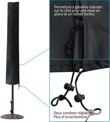 Immagine prodotto di Copertura protettiva per coperture di ombrelloni, adatta a ombrelloni con diametro di 300 cm. Copertura resistente agli strappi, impermeabile, in tessuto 420D, dimensioni 190 x 30 - 40 - 50 cm