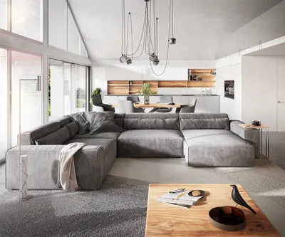 Produktbild von DELIFE Wohnlandschaft Sirpio XL 360x260 cm Mikrofaser Taupe Recamiere variabel