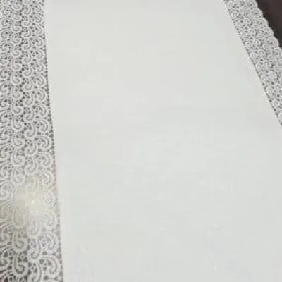 Produktbild von Schmutzabweisende Tischdecke mit Guipure-Spitze WEISS 140 RUND