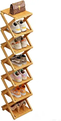 Image de Étagère à chaussures, 7 niveaux, en bambou, couleur naturelle, pour entrée