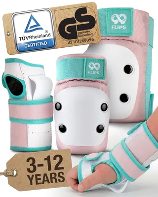 Imagen del producto de Kit de protección para niños, de 6 piezas, incluye rodilleras y coderas, talla XS, para patinaje