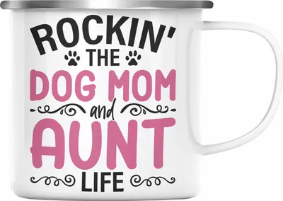 Produktbild von Trendation - Tante Hundemama Geschenk Beste Tante Emaille Tasse Hunde Mutter Geschenkidee Lustig (Silber)