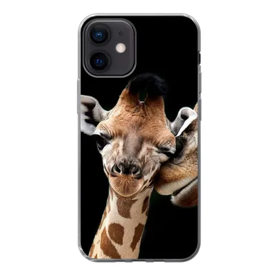 Produktbild von MuchoWow® Handyhülle Schutzhülle Hülle für iPhone 12 Giraffe - Tiere - Schwarz - Porträt - Tiere Silikon Softcase Handy Hülle - Schutzhülle