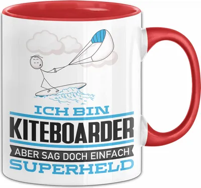 Produktbild von Kiteboarder Geschenk Tasse Ich Bin Kiteboarder Aber Sag Doch Einfach Superheld Lustige Geschenkdiee für Kiteboarder Kaffee-Becher (Rot)