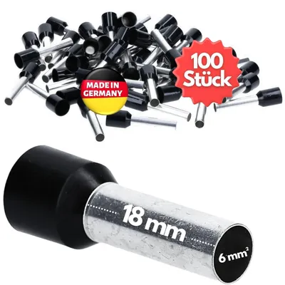 Image de 100 embouts Kalitec AE618SW isolés, 6,0 mm², longueur 18 mm, noir | Fabriqués en Allemagne | Qualité industrielle