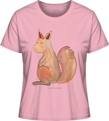 Produktbild von Mr. & Mrs. Panda Baumwoll T-Shirt Damen Einhorn Glauben Größe M - Baumwolle Pink - Geschenk, Eichhorn, Eichhörnchen, Kurzarmshirt, Basic, Einhörnchen, Einhörner, Unicorn