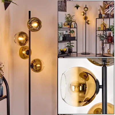 Produktbild von Cesaro Stehlampe aus Metall/Glas in Schwarz/Gold/Klar, Retro/Vintage-Design